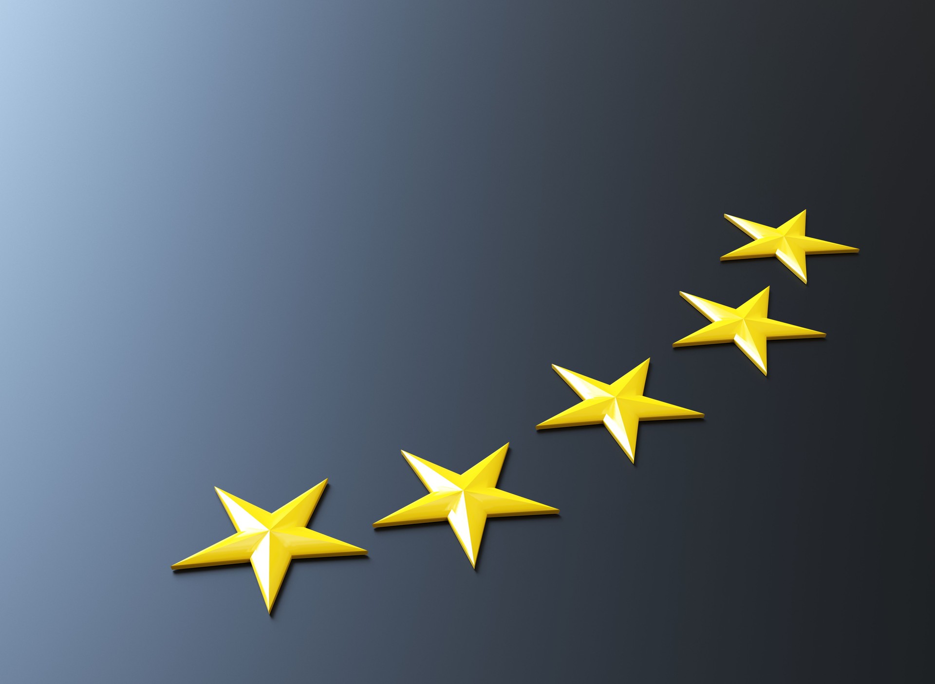 Golden Five Stars isolated on Black  background